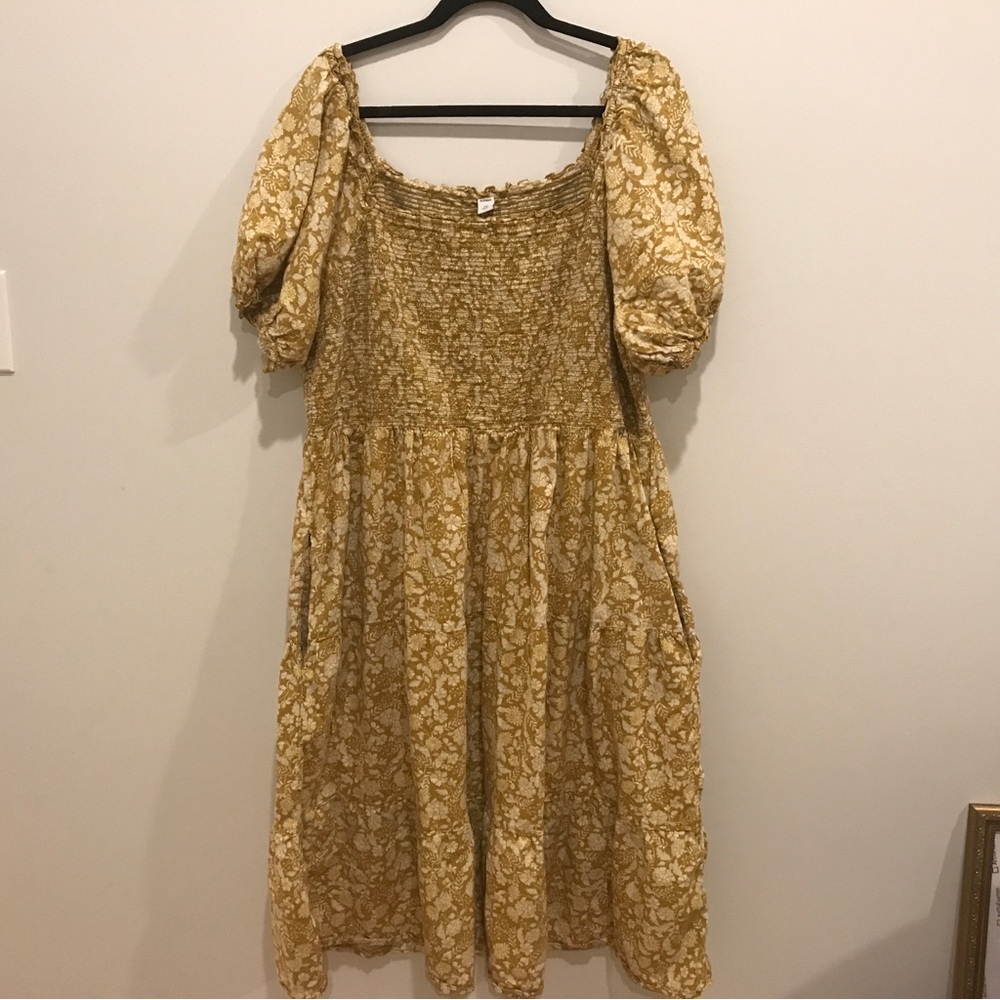 Old Navy Fit and Flare Yellow Puff-Sleeve Floral-Print Mini Dress (XXL)